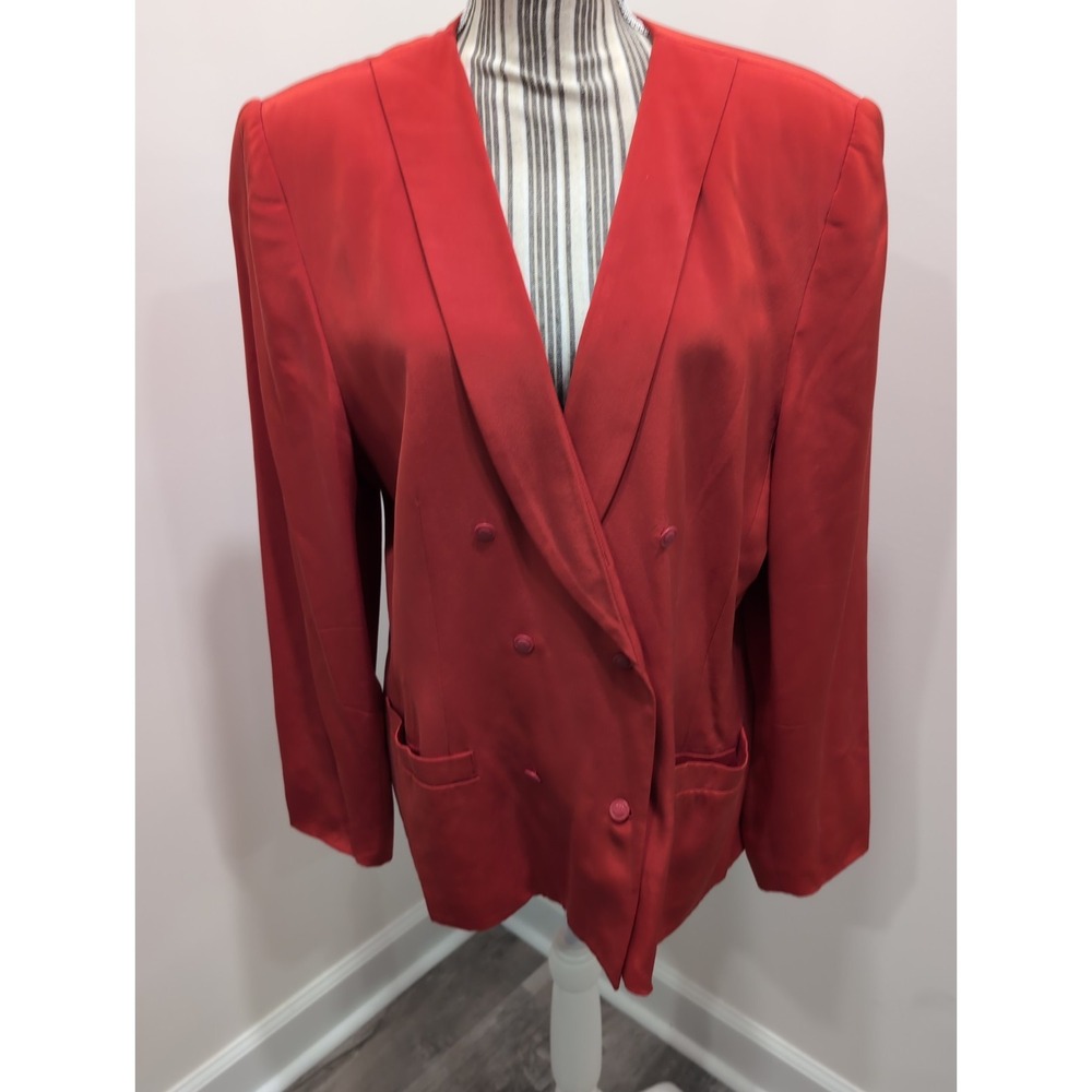 Valerie Stevens Red Silk Double Breasted Blazer 14 Y2K Classic 90's‎